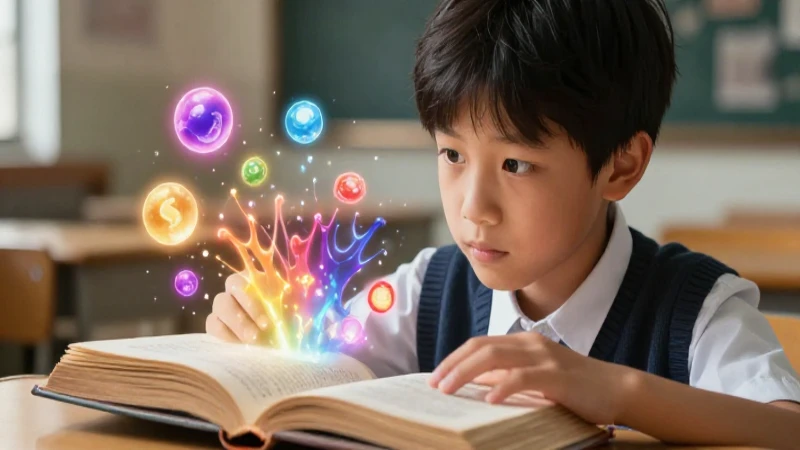 Estudiante curioso leyendo conocimientos iluminados