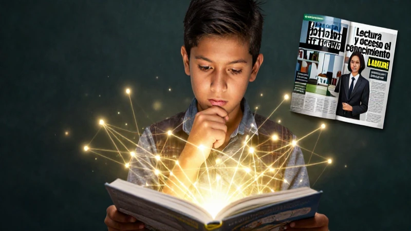 Joven estudiante mexicano absorbe conocimiento del libro luminoso