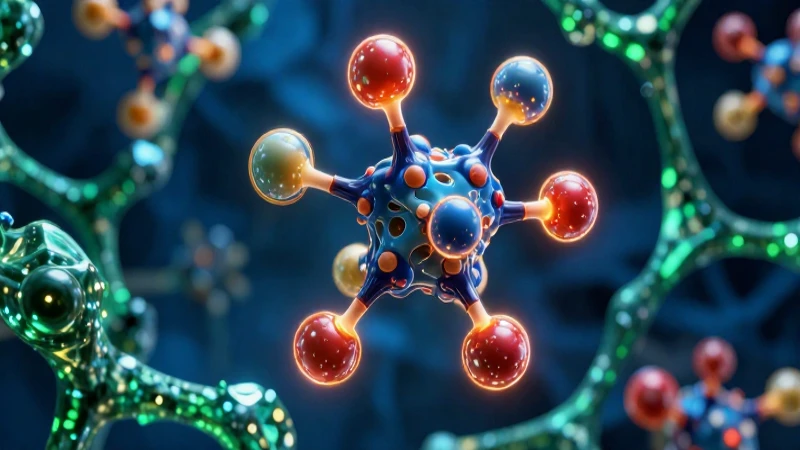 Modelo molecular brillante en cristal azul y verde