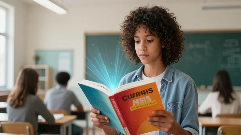 Estudiante fotorealista con libro en aula moderno