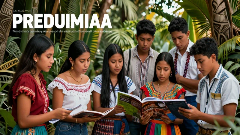 Estudiantes latinos diversos en entorno tropical