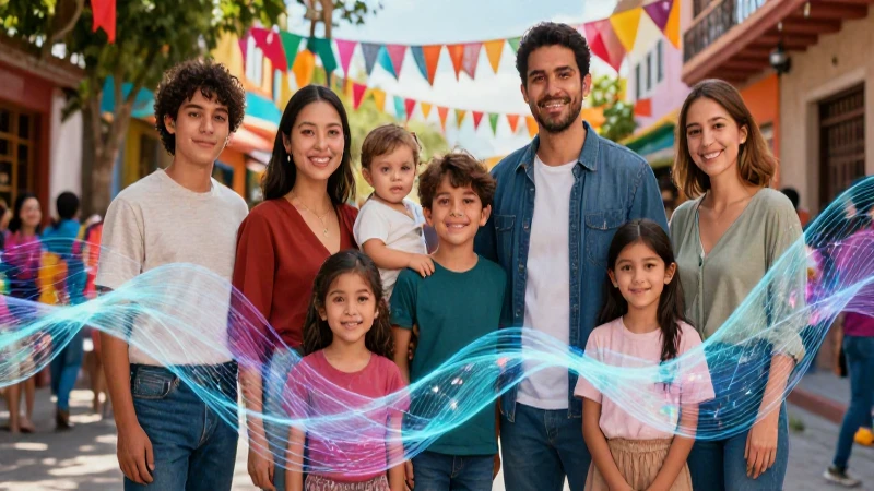 Ilustración de familia y datos mexicanos