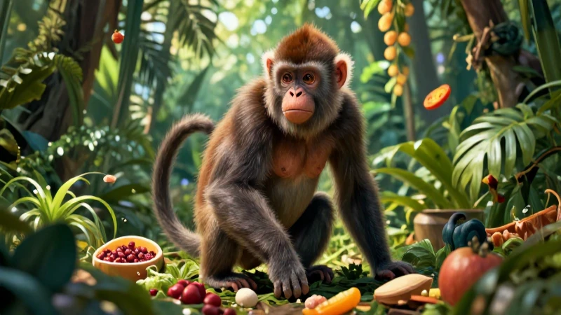 Omnívoros: la clave de su supervivencia radica en su dieta versátil 3 Primato detallado en vibrante selva natural