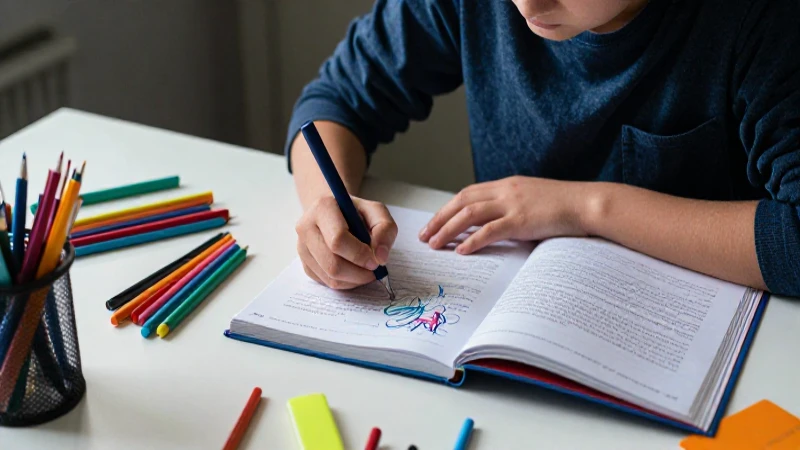 Estudiante creativo con un escritorio vibrante y moderno