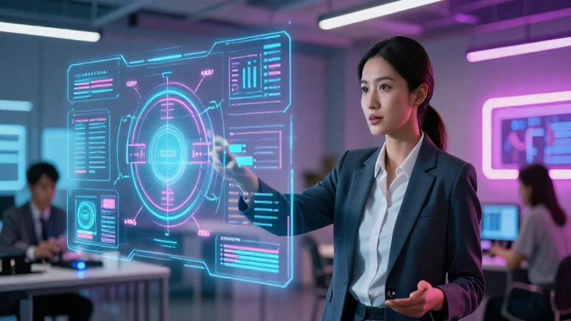 Qué es PowerPoint Historia, funcionalidades y ventajas 4 Educador interactúa con hologramas en aula moderna
