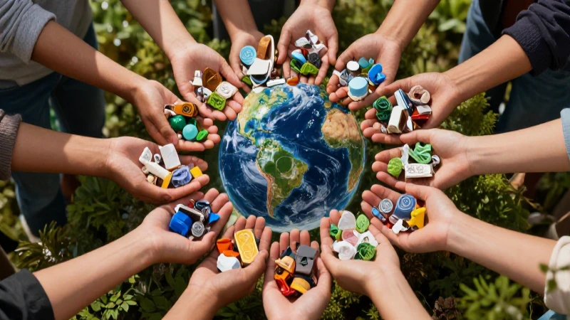 Manos sostienen un futuro sostenible y reciclado