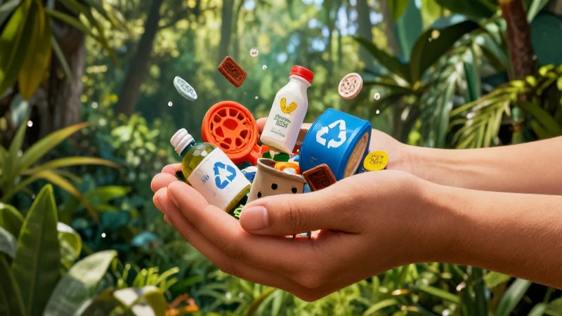 Manos con reciclaje en ecosistema vibrante