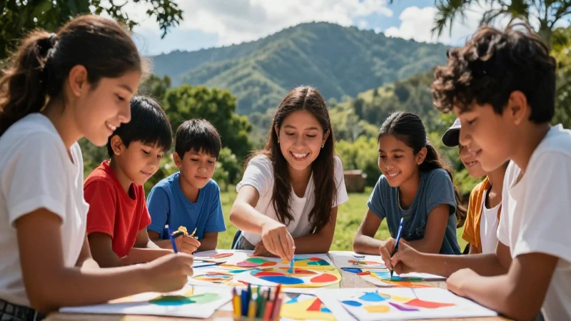 Estudiante sonriente juega en naturaleza mexicana