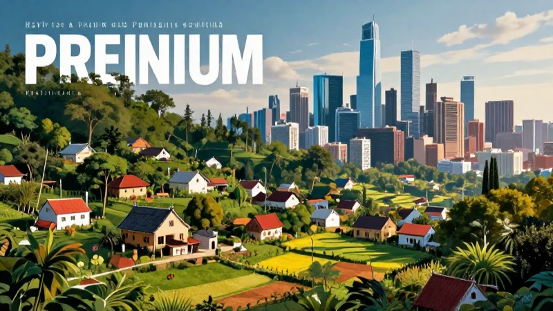 Pueblo rural y ciudad moderna en portada premium
