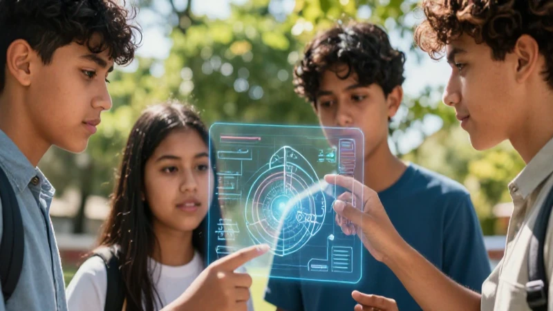 Estudiante mexicano interactúa con holograma educativo moderno