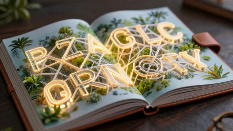 Ilustración detallada de letras luminosas y cuaderno