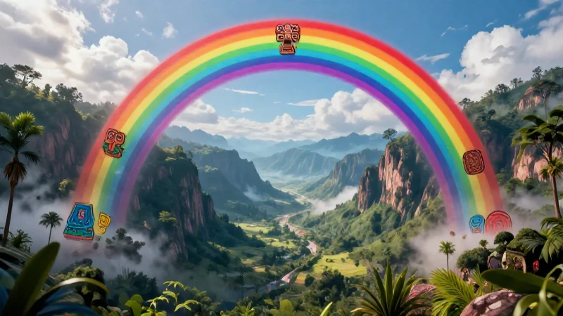 Vibrante paisaje cultural mexicano con arcoíris
