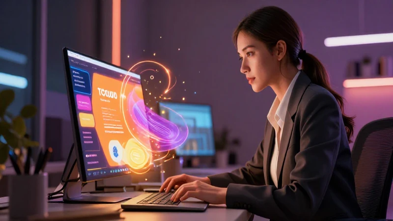 Mujer joven profesional en un espacio digital moderno