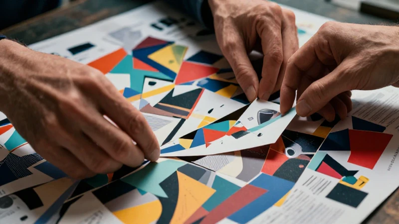 Qué es un collage: concepto, tipos y ejemplos prácticos 6 Collaraje abstracto vibrante con manos y luz dramática