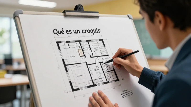 Maestro dibuja planos en aula moderna con detalle