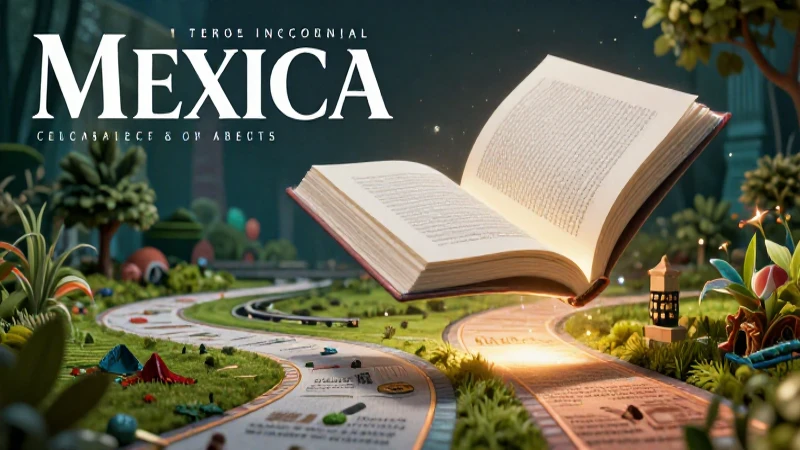 Libro flotante con narrativa mexicana vibrante