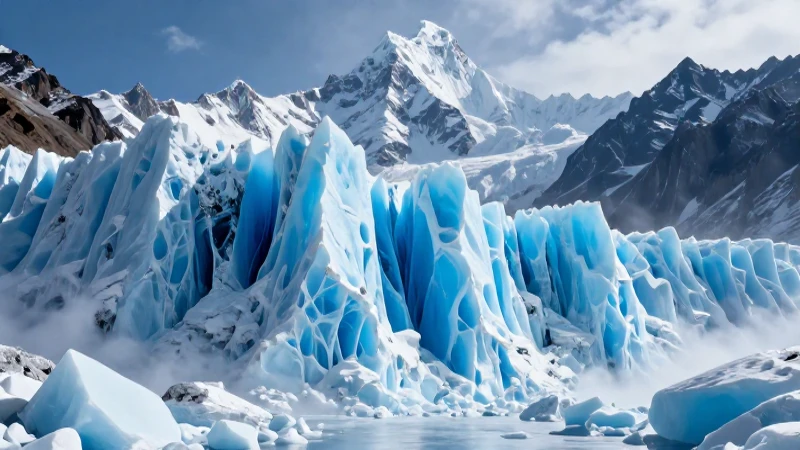 Qué es un glaciar Definición, surgimiento y conceptos 8 Muro de hielo de zafiro, paisaje alpino hiperrealista