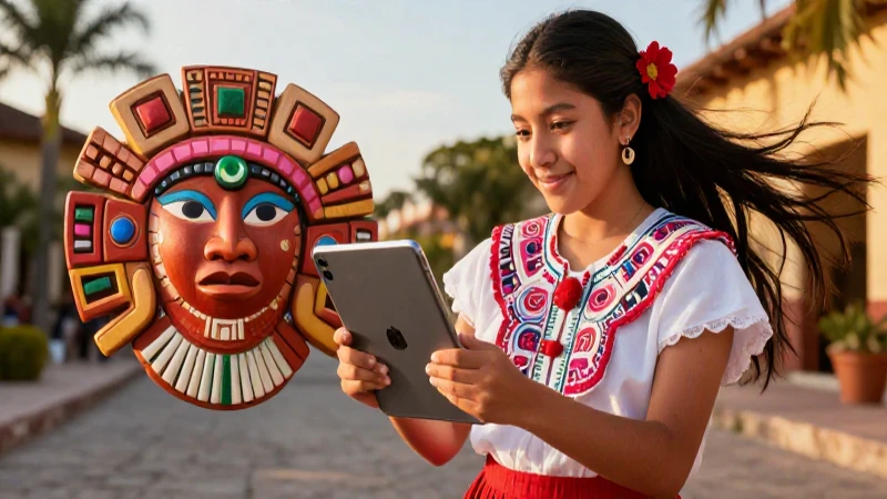 Cultura mexicana, tradición y tecnología en dorado vibrante