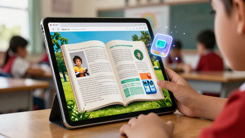 Tablet futurista con herramientas holográficas en aula
