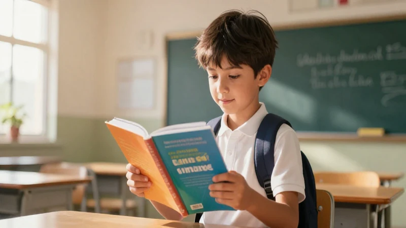 Estudiante curioso lee libros en aula moderna