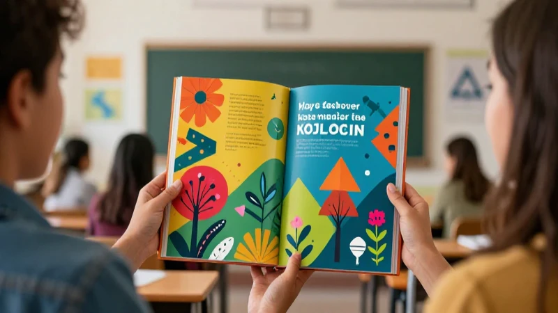 Manos diversas sostienen libro en aula moderno