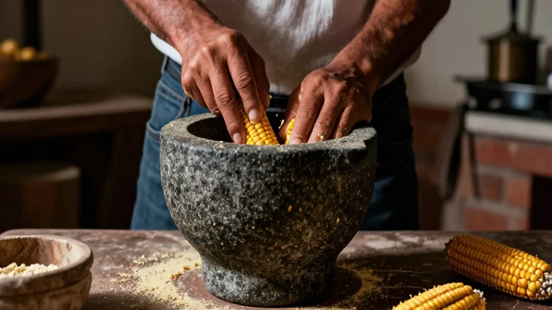 El metate muelen el maíz tradicionalmente