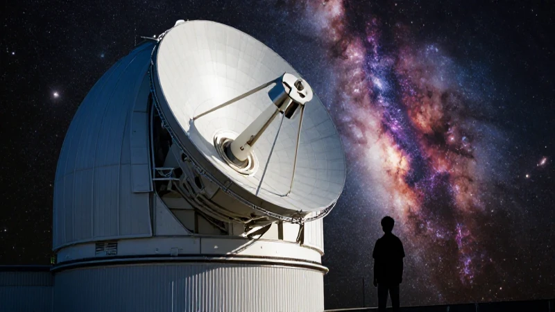 Observatorio cósmico con silueta y colores vibrantes