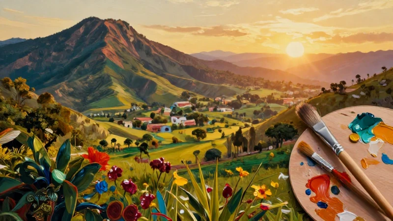 Paisaje mexicano vibrante en estilo artístico cinematográfico