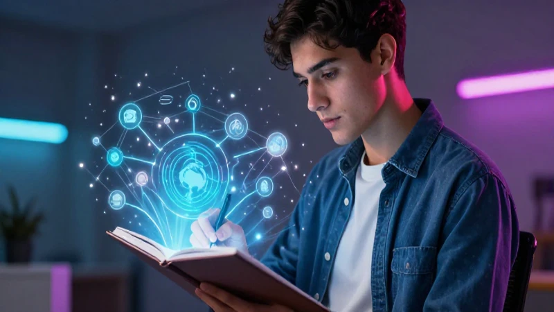 Qué es un resumen: tipos, características y cómo hacerlo 6 Joven académico enfocado escribe en libreta futurista