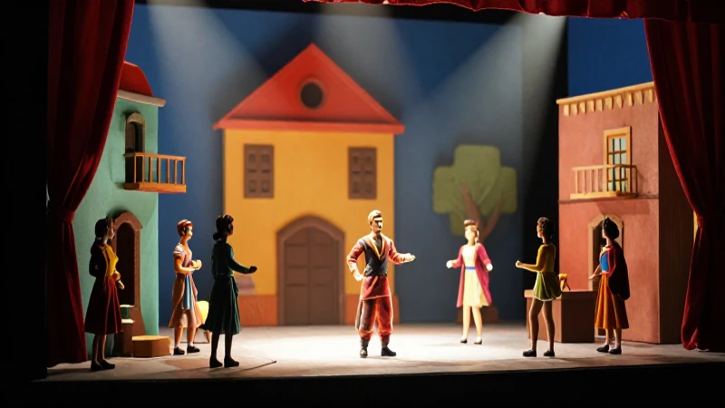 Escena de teatro de marionetas vibrante y detallada
