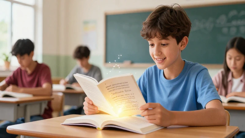 Estudiante leyendo un libro brillante y dinámico