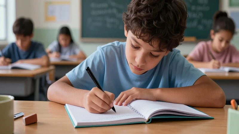 Estudiante escribiendo en cuaderno moderno con estilo cinematográfico