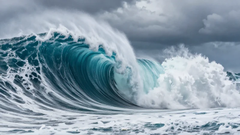 Tsunami monumental dramático en costa realista