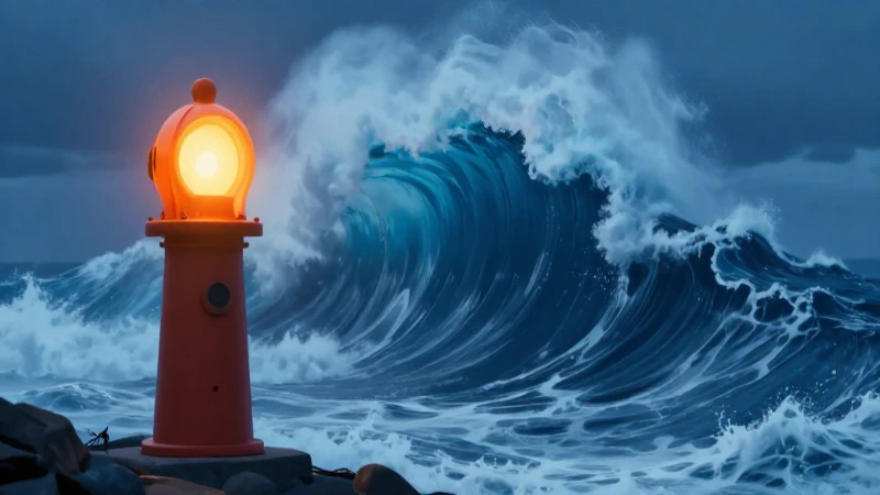 Tsunami dramático con advertencia costera