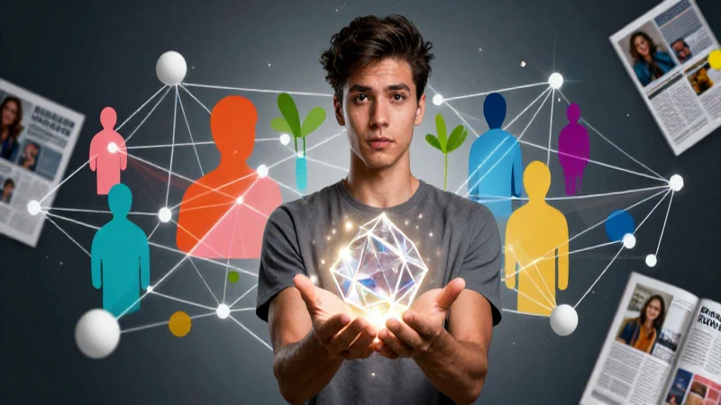Joven pensativo sostiene un concepto geométrico brillante