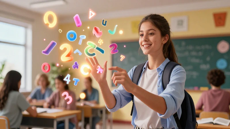 Estudiante joven con símbolos matemáticos vibrantes