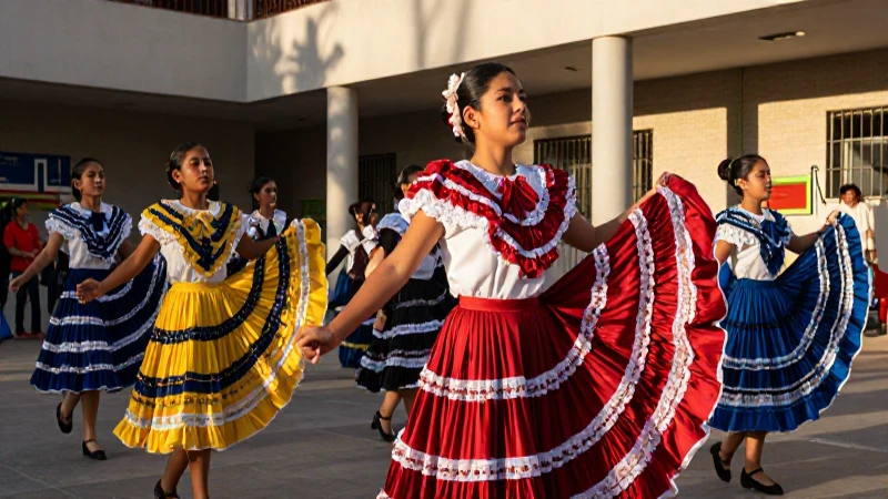 Estudiantes mexicanos bailan pastorelas con trajes vibrantes