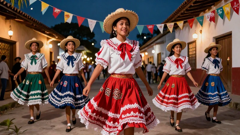 Pastorela mexicana vibrante de jóvenes festivos