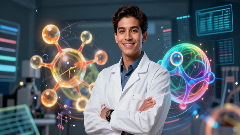 Científico mexicano moderno en entorno futurista