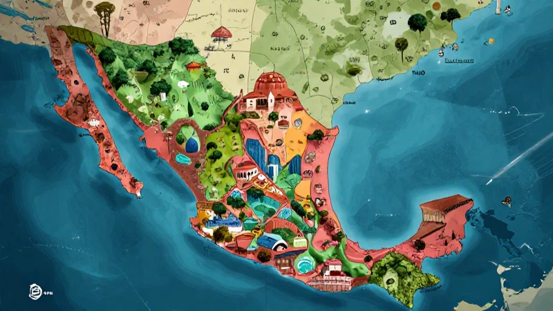 Mapa mexicano dinámico, vibrante e ilustrado profesionalmente