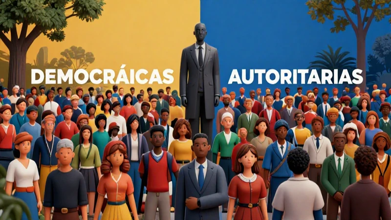 Contraste visual de repúblicas democráticas y autoritarias
