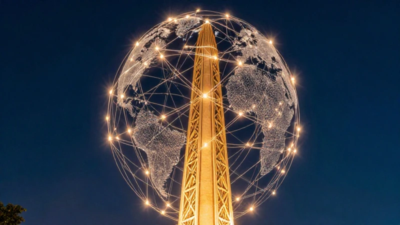 Pilar geométrico de conexión global brillante