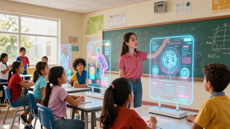 Qué es una tecnología: definición, usos y conceptos clave 3 Estudiantes mexicanos aprendiendo con hologramas brillantes en un aula moderna