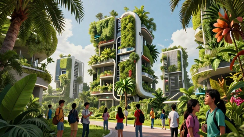 Ciudad ecológica futurista con naturaleza vibrante