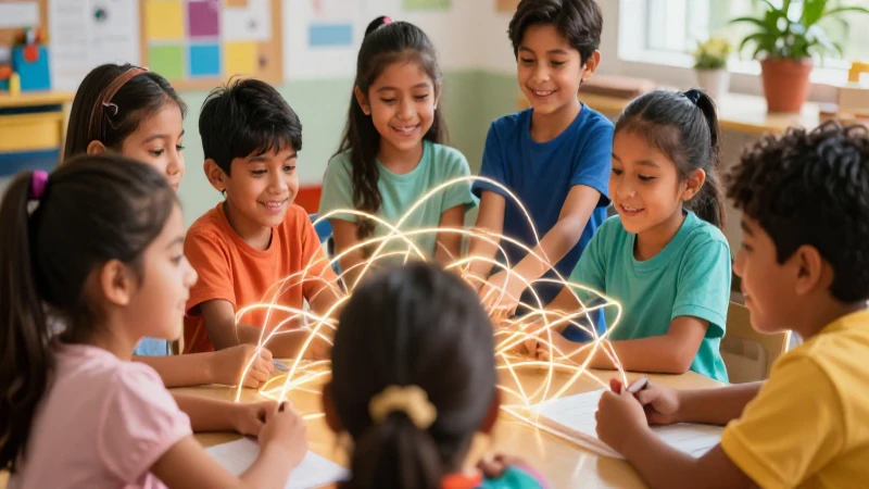 Domina las estrategias de educación sostenible y socioemocional en la nueva escuela mexicana 3 Ilustración vibrante de niños mexicanos aprendiendo felices