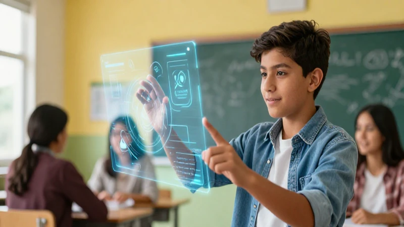 Potencia la educación con tecnología: Conoce estrategias pedagógicas 4 Joven estudiante interactúa con interfaz holográfica educativa