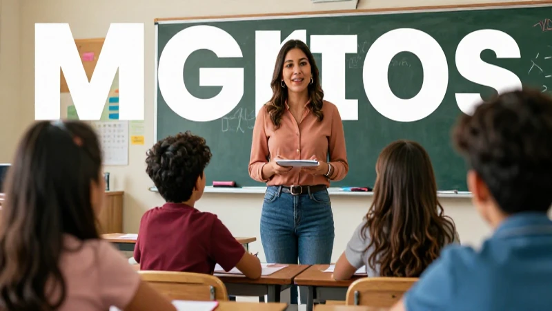 Maestra mexicana enseñando a alumnos diversos