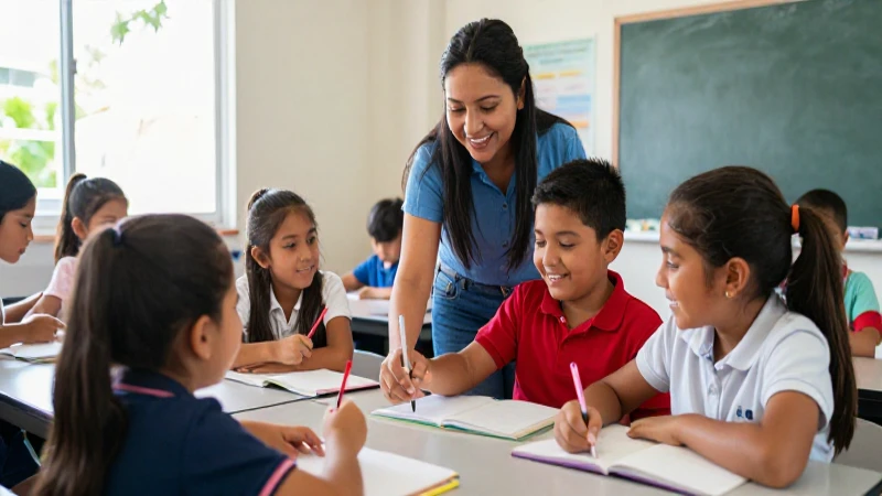 Niños mexicanos aprenden feliz en clase moderna