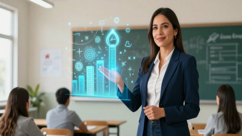 Mejores estrategias para profesionalizar docentes en la Nueva Escuela Mexicana 5 Profesora mexicana con gráficos de crecimiento dinámico
