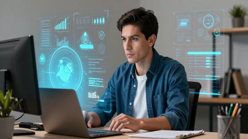 Joven profesional mexicano en vibrante escena digital